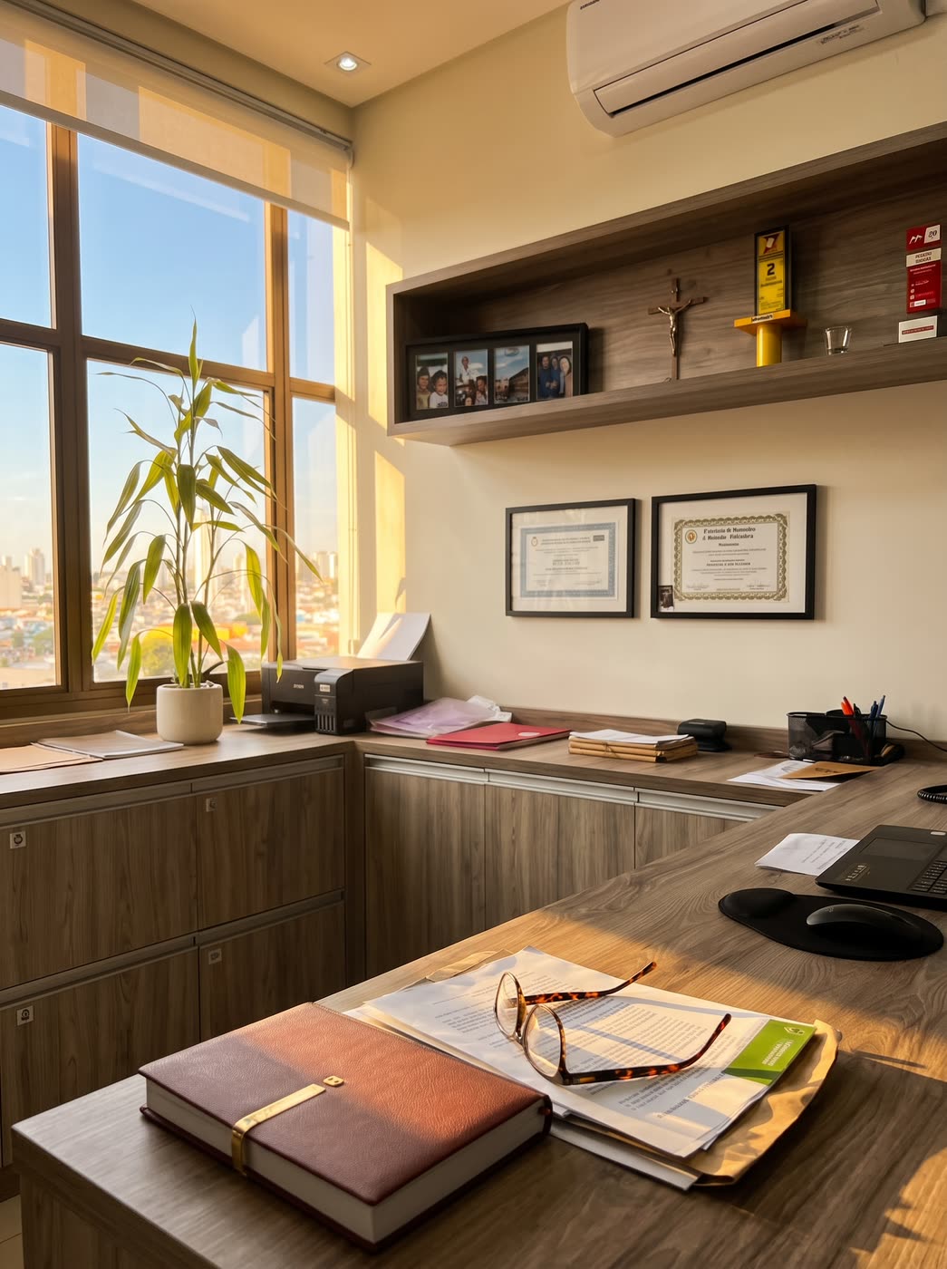 Mesa de trabalho do escritório de advocacia de Vinicius Tainan, em Jacareí